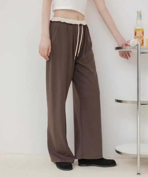 HEILIS(ヘイリス)の「ウエスト配色イージーパンツ/イージーパンツ ワイドパンツ ロングパンツ リラックスパンツ ウエストゴム 配色 ウエスト配色 ストレートパンツ 韓国ファッション カジュアル ストリート ノームコア デイリー 春服 夏服 秋服 ブラック ネイビー グレー ブラウン(スウェットパンツ・レディース・ネイビー/ブラウン/グレー/ブラック・FREE)」の6枚目の写真