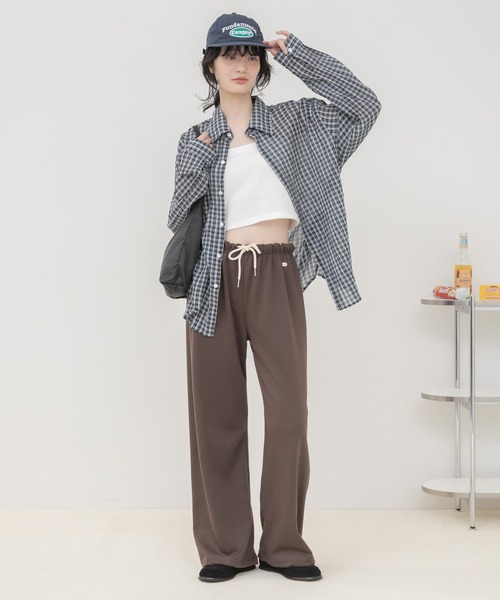 HEILIS(ヘイリス)の「ウエスト配色イージーパンツ/イージーパンツ ワイドパンツ ロングパンツ リラックスパンツ ウエストゴム 配色 ウエスト配色 ストレートパンツ 韓国ファッション カジュアル ストリート ノームコア デイリー 春服 夏服 秋服 ブラック ネイビー グレー ブラウン(スウェットパンツ・レディース・ネイビー/ブラウン/グレー/ブラック・FREE)」の12枚目の写真