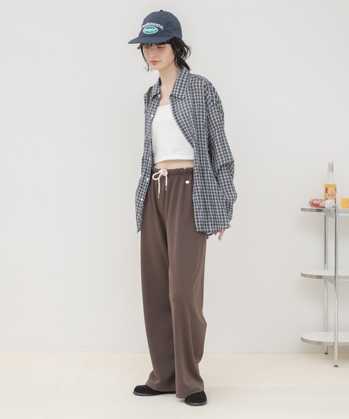HEILIS(ヘイリス)の「ウエスト配色イージーパンツ/イージーパンツ ワイドパンツ ロングパンツ リラックスパンツ ウエストゴム 配色 ウエスト配色 ストレートパンツ 韓国ファッション カジュアル ストリート ノームコア デイリー 春服 夏服 秋服 ブラック ネイビー グレー ブラウン(スウェットパンツ・レディース・ネイビー/ブラウン/グレー/ブラック・FREE)」の13枚目の写真