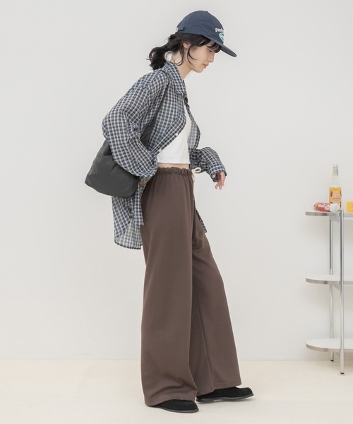 HEILIS(ヘイリス)の「ウエスト配色イージーパンツ/イージーパンツ ワイドパンツ ロングパンツ リラックスパンツ ウエストゴム 配色 ウエスト配色 ストレートパンツ 韓国ファッション カジュアル ストリート ノームコア デイリー 春服 夏服 秋服 ブラック ネイビー グレー ブラウン(スウェットパンツ・レディース・ネイビー/ブラウン/グレー/ブラック・FREE)」の14枚目の写真