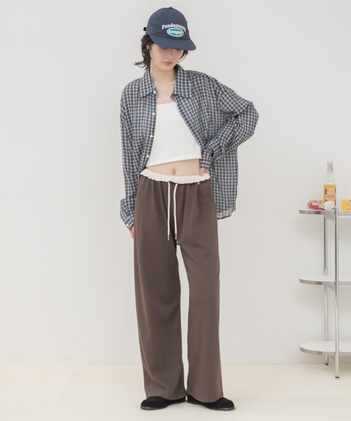 HEILIS(ヘイリス)の「ウエスト配色イージーパンツ/イージーパンツ ワイドパンツ ロングパンツ リラックスパンツ ウエストゴム 配色 ウエスト配色 ストレートパンツ 韓国ファッション カジュアル ストリート ノームコア デイリー 春服 夏服 秋服 ブラック ネイビー グレー ブラウン(スウェットパンツ・レディース・ネイビー/ブラウン/グレー/ブラック・FREE)」の15枚目の写真
