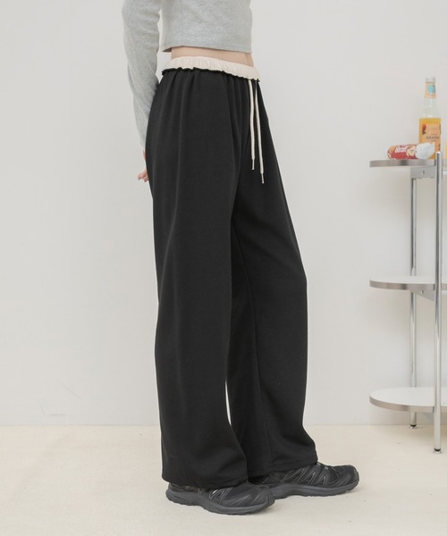 HEILIS(ヘイリス)の「ウエスト配色イージーパンツ/イージーパンツ ワイドパンツ ロングパンツ リラックスパンツ ウエストゴム 配色 ウエスト配色 ストレートパンツ 韓国ファッション カジュアル ストリート ノームコア デイリー 春服 夏服 秋服 ブラック ネイビー グレー ブラウン(スウェットパンツ・レディース・ネイビー/ブラウン/グレー/ブラック・FREE)」の17枚目の写真
