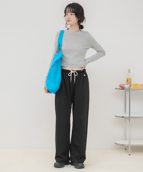 HEILIS(ヘイリス)の「ウエスト配色イージーパンツ/イージーパンツ ワイドパンツ ロングパンツ リラックスパンツ ウエストゴム 配色 ウエスト配色 ストレートパンツ 韓国ファッション カジュアル ストリート ノームコア デイリー 春服 夏服 秋服 ブラック ネイビー グレー ブラウン(スウェットパンツ・レディース・ネイビー/ブラウン/グレー/ブラック・FREE)」の21枚目の写真
