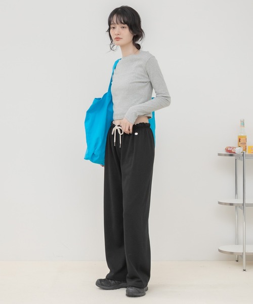 HEILIS(ヘイリス)の「ウエスト配色イージーパンツ/イージーパンツ ワイドパンツ ロングパンツ リラックスパンツ ウエストゴム 配色 ウエスト配色 ストレートパンツ 韓国ファッション カジュアル ストリート ノームコア デイリー 春服 夏服 秋服 ブラック ネイビー グレー ブラウン(スウェットパンツ・レディース・ネイビー/ブラウン/グレー/ブラック・FREE)」の22枚目の写真
