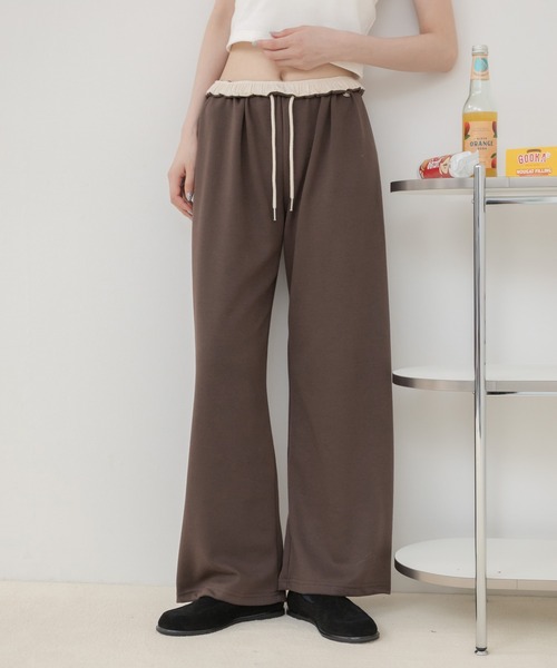 HEILIS(ヘイリス)の「ウエスト配色イージーパンツ/イージーパンツ ワイドパンツ ロングパンツ リラックスパンツ ウエストゴム 配色 ウエスト配色 ストレートパンツ 韓国ファッション カジュアル ストリート ノームコア デイリー 春服 夏服 秋服 ブラック ネイビー グレー ブラウン(スウェットパンツ・レディース・ネイビー/ブラウン/グレー/ブラック・FREE)」の5枚目の写真