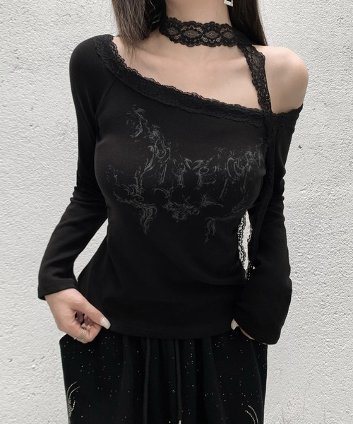 VEILA(ヴェイラ)の「チョーカー風グラフィック長袖トップス(Tシャツ/カットソー・レディース・ホワイト/スモークグレー/ブラック・フリー)」の19枚目の写真