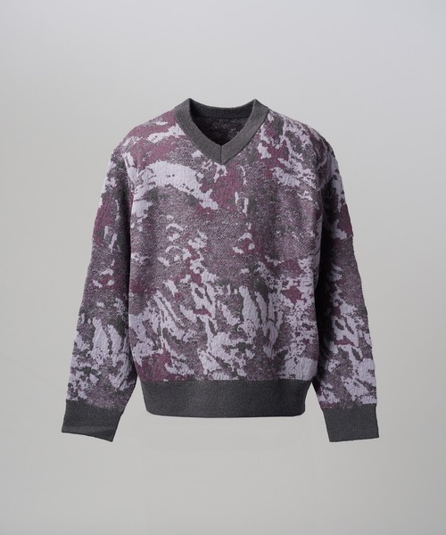MAISON SPECIAL（メゾンスペシャル）の「《UNISEX》Abstract Pattern Prime-Over V-neck Knit Tops/アブストラクトパターンプライムオーバーVネックニット【MAISON SPECIAL/メゾンスペシャル】（ニット/セーター・メンズ・ダークブルー/パープル・0/1/2）」の14枚目の写真