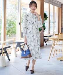 【安めぐみさん着用・2way】花柄リボンタイシャツワンピース