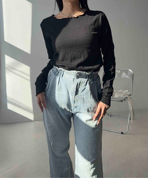 AS KNOW AS plus（アズノゥアズプラス）の「☆アソートクルーネックロンT(シャーリング・ウェーブ)（Tシャツ/カットソー・レディース・アイボリー系1/アイボリー系/ブラック系1/ブラック系・FREE）」の14枚目の写真