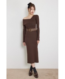 【AW先行アイテム】カシュクールワンショルダーニットタイトワンピース 秋服 冬服