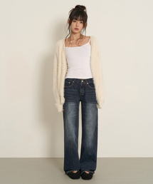 ローライズストレートデニムパンツ(ディープブルー)