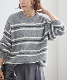 《一部WEB限定カラー/》2WAYウールシャギーMIXボーダープルオーバー