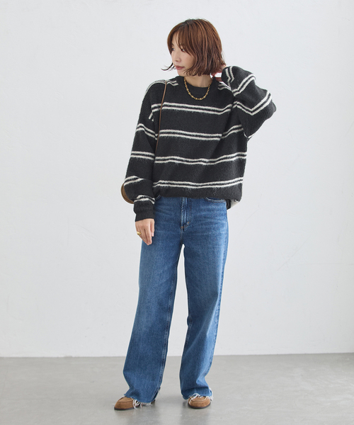 journal standard L'essage(ジャーナルスタンダードレサージュ)の「《一部WEB限定カラー/》2WAYウールシャギーMIXボーダープルオーバー(ニット/セーター・レディース・アイボリー/グレー/ブラック・FREE)」の4枚目の写真