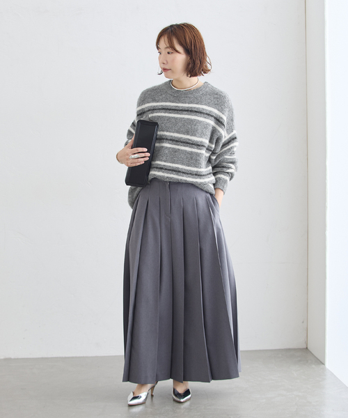 journal standard L'essage(ジャーナルスタンダードレサージュ)の「《一部WEB限定カラー/》2WAYウールシャギーMIXボーダープルオーバー(ニット/セーター・レディース・アイボリー/グレー/ブラック・FREE)」の5枚目の写真