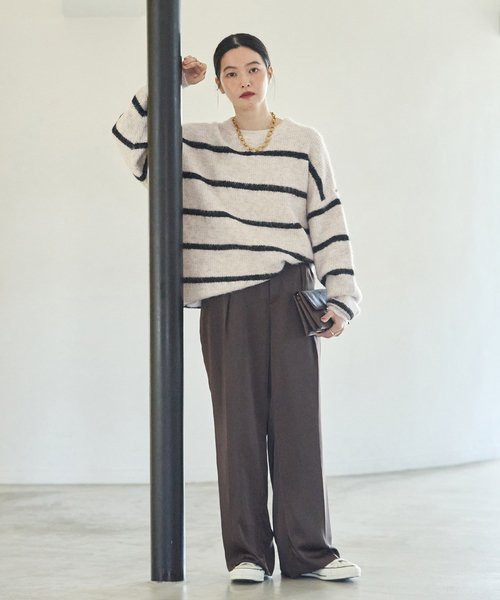 journal standard L'essage(ジャーナルスタンダードレサージュ)の「《一部WEB限定カラー/》2WAYウールシャギーMIXボーダープルオーバー(ニット/セーター・レディース・アイボリー/グレー/ブラック・FREE)」の6枚目の写真