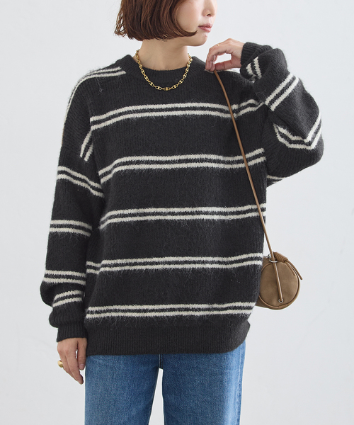 journal standard L'essage(ジャーナルスタンダードレサージュ)の「《一部WEB限定カラー/》2WAYウールシャギーMIXボーダープルオーバー(ニット/セーター・レディース・アイボリー/グレー/ブラック・FREE)」の7枚目の写真