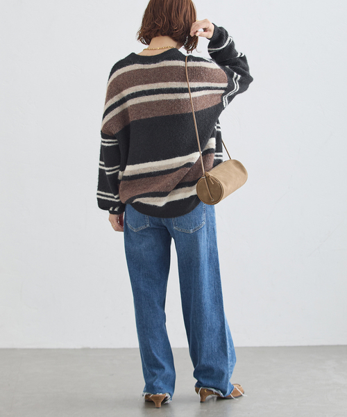 journal standard L'essage(ジャーナルスタンダードレサージュ)の「《一部WEB限定カラー/》2WAYウールシャギーMIXボーダープルオーバー(ニット/セーター・レディース・アイボリー/グレー/ブラック・FREE)」の10枚目の写真