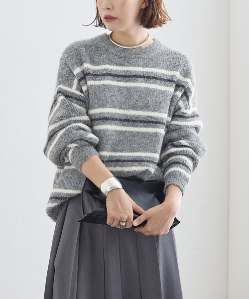 journal standard L'essage(ジャーナルスタンダードレサージュ)の「《一部WEB限定カラー/》2WAYウールシャギーMIXボーダープルオーバー(ニット/セーター・レディース・アイボリー/グレー/ブラック・FREE)」の13枚目の写真