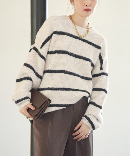 journal standard L'essage(ジャーナルスタンダードレサージュ)の「《一部WEB限定カラー/》2WAYウールシャギーMIXボーダープルオーバー(ニット/セーター・レディース・アイボリー/グレー/ブラック・FREE)」の18枚目の写真