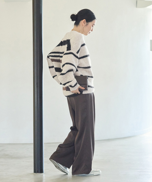 journal standard L'essage(ジャーナルスタンダードレサージュ)の「《一部WEB限定カラー/》2WAYウールシャギーMIXボーダープルオーバー(ニット/セーター・レディース・アイボリー/グレー/ブラック・FREE)」の22枚目の写真