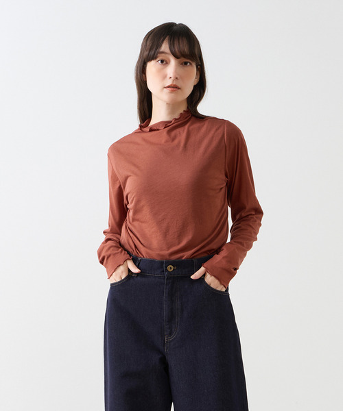 LOGEMENT DE CLAIRE(ロジュモンドクレール)の「シアーボトルネックインナー(Tシャツ/カットソー・レディース・カーキ/キナリ/ブラック/レンガ・FREE)」の4枚目の写真