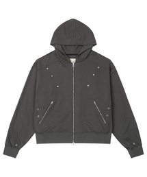 METAL DETAIL HOOD ZIP UP IN CHARCOAL