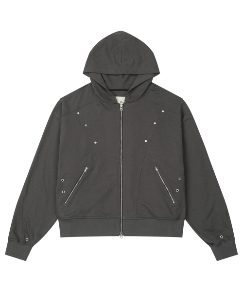 DEINET(ダイニット)の「METAL DETAIL HOOD ZIP UP IN CHARCOAL(パーカー・レディース・その他・FREE)」の1枚目の写真