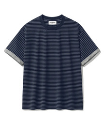 デイリー ロールアップ レイヤード ストライプ クロップドTシャツ-3Color