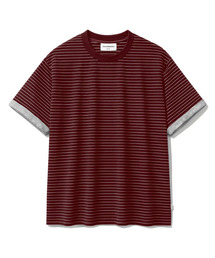 デイリー ロールアップ レイヤード ストライプ クロップドTシャツ-3Color