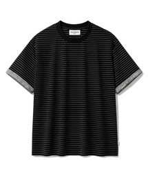 デイリー ロールアップ レイヤード ストライプ クロップドTシャツ-3Color