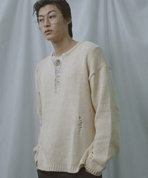 Beyond Closet（-）の「[COLLECTION LINE] アーカイブヘビーウェイトコットンダメージディテールヘンリーネックニットアイボリー（ニット/セーター）」