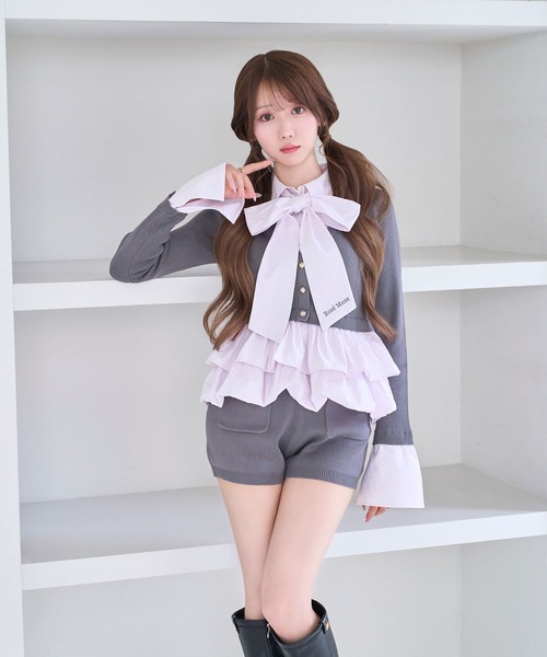 Rose Muse(ロゼミューズ)の「Layered Shirt & Knit Set up(セットアップ・レディース・チャコール・FREE)」の1枚目の写真
