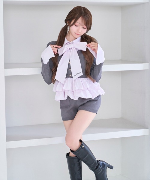 Rose Muse(ロゼミューズ)の「Layered Shirt & Knit Set up(セットアップ・レディース・チャコール・FREE)」の3枚目の写真
