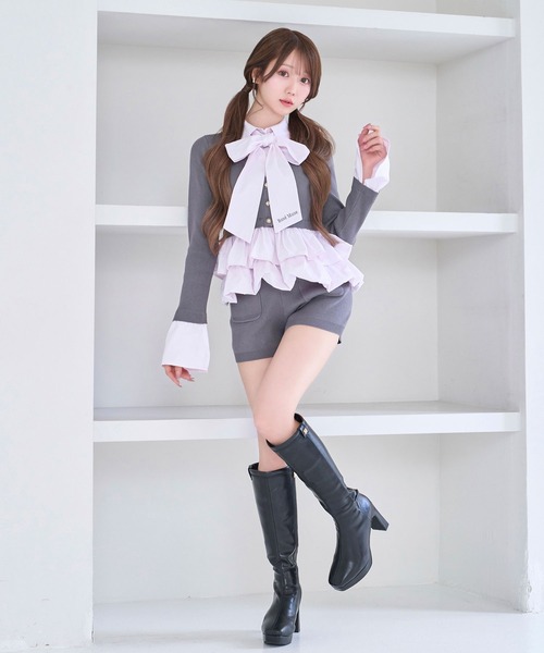 Rose Muse(ロゼミューズ)の「Layered Shirt & Knit Set up(セットアップ・レディース・チャコール・FREE)」の4枚目の写真