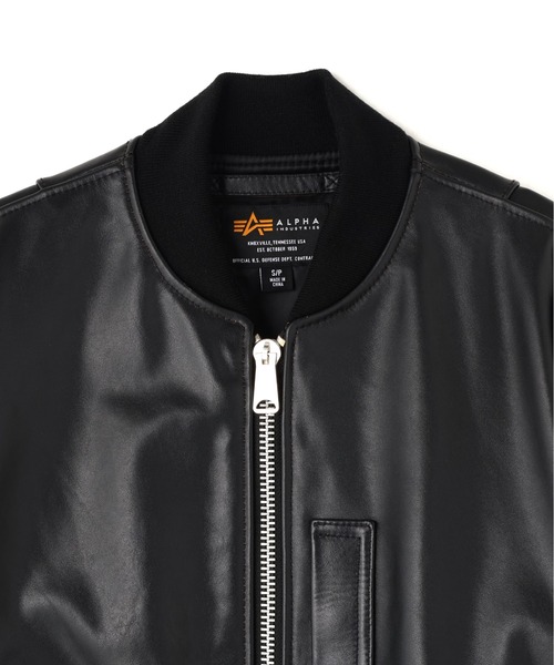 Alpha Industries(アルファインダストリーズ)の「【日本限定】Alpha Industries/アルファ インダストリーズ/LEATHER MA-1 FLIGHT JACKET/レザーMA-1 フライトジャケット(MA-1・メンズ・ブラック・XL/L/M/S)」の4枚目の写真