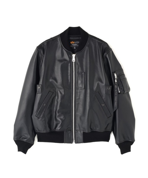 Alpha Industries(アルファインダストリーズ)の「【日本限定】Alpha Industries/アルファ インダストリーズ/LEATHER MA-1 FLIGHT JACKET/レザーMA-1 フライトジャケット(MA-1・メンズ・ブラック・XL/L/M/S)」の2枚目の写真