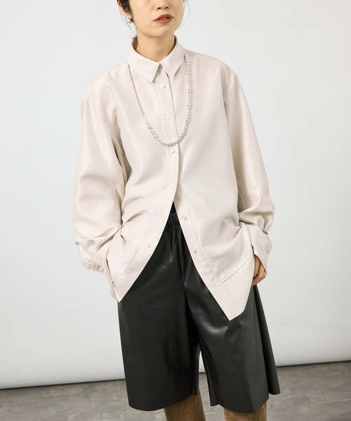 VERMEIL par iena(ヴェルメイユパーイエナ)の「Shantung オーバーシャツ(シャツ/ブラウス・レディース・キャメル/ホワイト×ホワイト・FREE)」の1枚目の写真