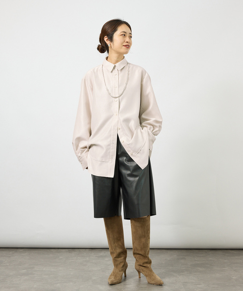 VERMEIL par iena(ヴェルメイユパーイエナ)の「Shantung オーバーシャツ(シャツ/ブラウス・レディース・キャメル/ホワイト×ホワイト・FREE)」の3枚目の写真