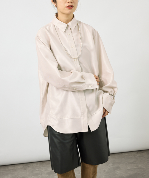 VERMEIL par iena(ヴェルメイユパーイエナ)の「Shantung オーバーシャツ(シャツ/ブラウス・レディース・キャメル/ホワイト×ホワイト・FREE)」の7枚目の写真