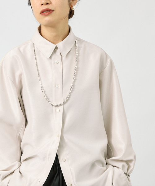 VERMEIL par iena(ヴェルメイユパーイエナ)の「Shantung オーバーシャツ(シャツ/ブラウス・レディース・キャメル/ホワイト×ホワイト・FREE)」の10枚目の写真