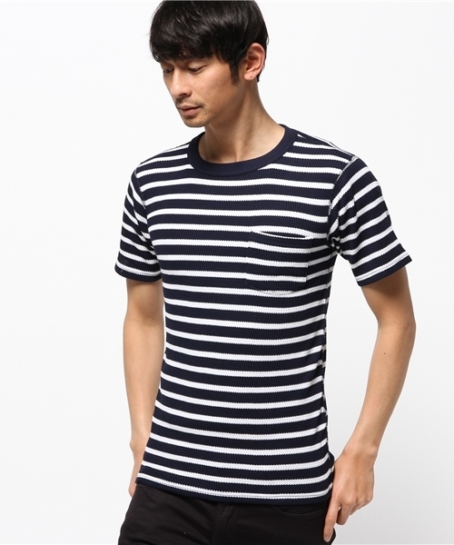 Abiding Aim(アバイディングエイム)の「【JEMORGAN】サーマルボーダー半袖ポケットTシャツ(Tシャツ/カットソー・メンズ・トップグレー/ネイビー/ホワイト・LARGE/MEDIUM/SMALL/X-LARGE)」の3枚目の写真
