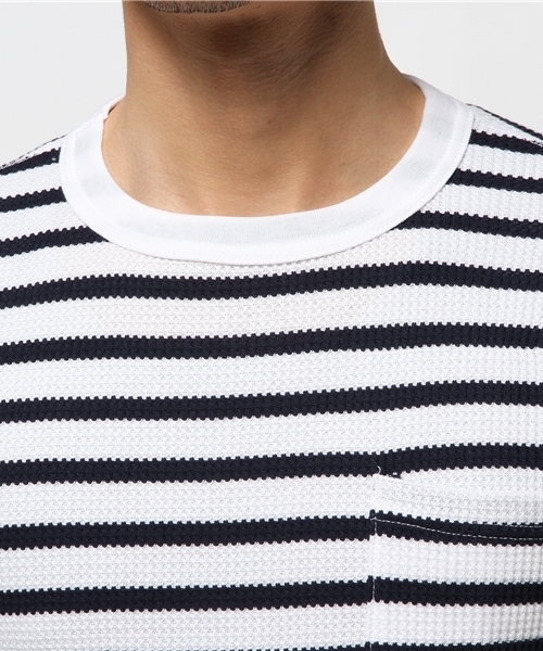 Abiding Aim(アバイディングエイム)の「【JEMORGAN】サーマルボーダー半袖ポケットTシャツ(Tシャツ/カットソー・メンズ・トップグレー/ネイビー/ホワイト・LARGE/MEDIUM/SMALL/X-LARGE)」の6枚目の写真