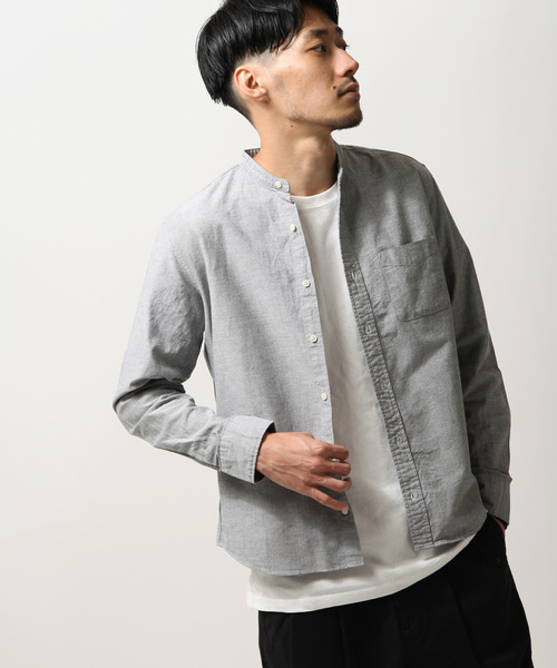 ZIP FIVE(ジップファイブ)の「【MADE IN JAPAN】オックスフォード バンドカラーシャツ 【日本製】(シャツ/ブラウス・メンズ・チャコール/ネイビー/サックスブルー/オリーブ/ブルー/グレー/ホワイト/ワイン/ブラック・X-SMALL/LARGE/X-LARGE/XX-LARGE/MEDIUM/SMALL)」の4枚目の写真