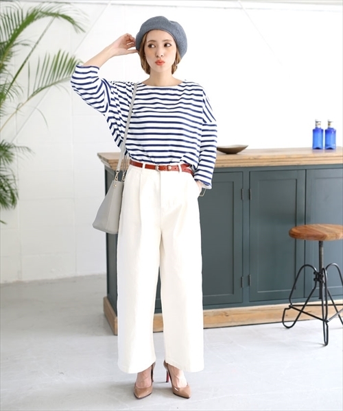 select MOCA（セレクトモカ）の「上質なカリフォルニアコットン素材◆2wayボーダービックシルエットドルマンスリーブ七分袖カットソー（Tシャツ/カットソー・レディース・ブラック/レッド/ブルー・FREE）」の16枚目の写真