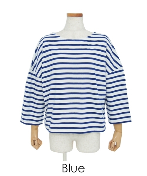 select MOCA（セレクトモカ）の「上質なカリフォルニアコットン素材◆2wayボーダービックシルエットドルマンスリーブ七分袖カットソー（Tシャツ/カットソー・レディース・ブラック/レッド/ブルー・FREE）」の15枚目の写真