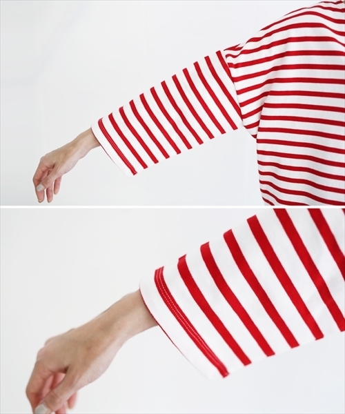 select MOCA（セレクトモカ）の「上質なカリフォルニアコットン素材◆2wayボーダービックシルエットドルマンスリーブ七分袖カットソー（Tシャツ/カットソー・レディース・ブラック/レッド/ブルー・FREE）」の7枚目の写真