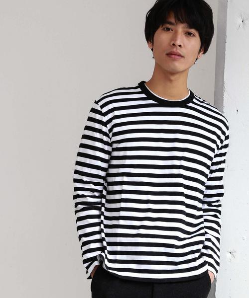 green label relaxing(グリーンレーベルリラクシング)の「CM シルケット ボーダー クルーネック カットソー ◆(Tシャツ/カットソー・メンズ・ブラック/ベージュ・MEDIUM/LARGE/SMALL)」の2枚目の写真