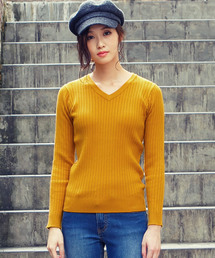 KOBE LETTUCE | 程よく女っぽい大人カラー&シルエット。上品Vネック・ボートネックリブニットトップス/レディースセーター[C2408]神戸レタス(ニット/セーター)