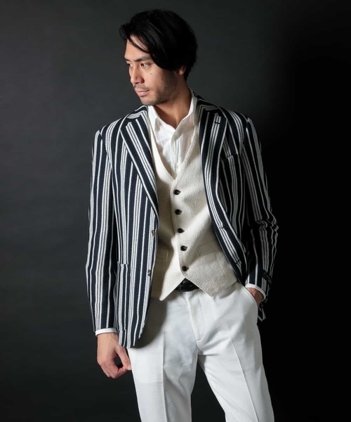 MICHEL KLEIN HOMME (ミッシェルクランオム)の「残りわずか!【オンライン限定プライス】ジャケット(ノクターンストライプ)(テーラードジャケット・メンズ・ネイビー・MEDIUM/LARGE/SMALL/X-LARGE/XX-LARGE)」の1枚目の写真