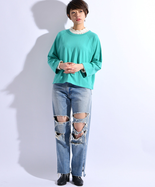 CIAOPANIC（チャオパニック）の「ミニ裏毛ラグランプルオーバー（Tシャツ/カットソー・レディース・ホワイト/パープル/レッド/グリーン・FREE）」の7枚目の写真